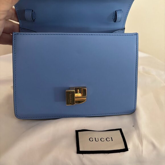 GUCCI Blue Crossbody Mini Bag with Gold Accents with 3 Straps & Dust Bag! - Picture 13 of 14